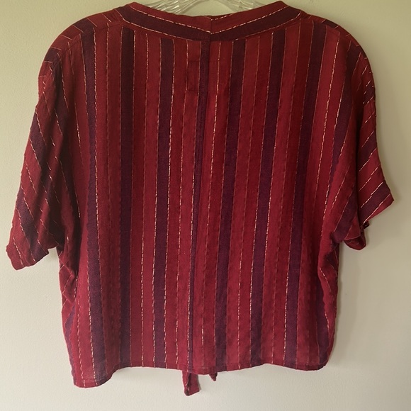 Rails button front, tie bottom, metallic thread, red stripe blouse size XXS EUC - Picture 4 of 6